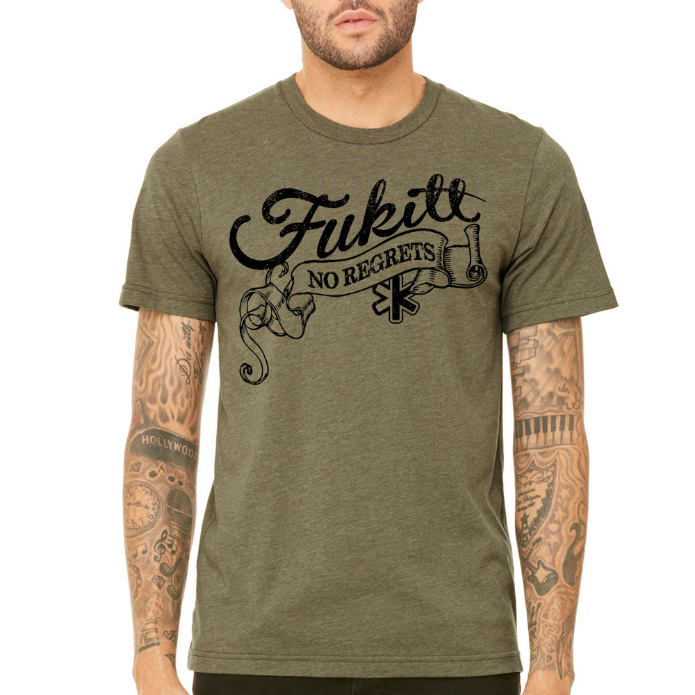 Fükitt Clothing | Regrets Design Men's Heather Olive Crew Neck Shirt