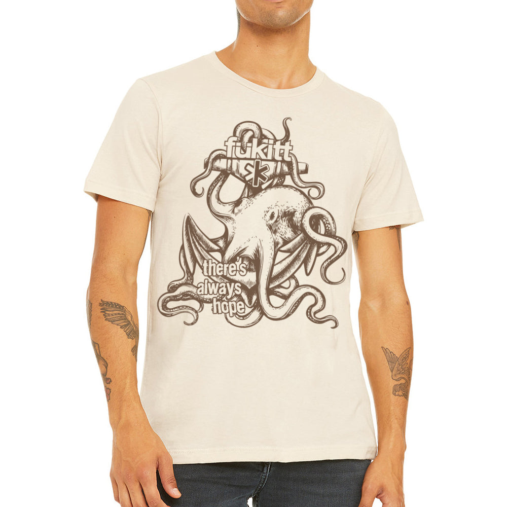 Fukitt Clothing | Kraken Design on a Natural Brown Crew Neck T-Shirt