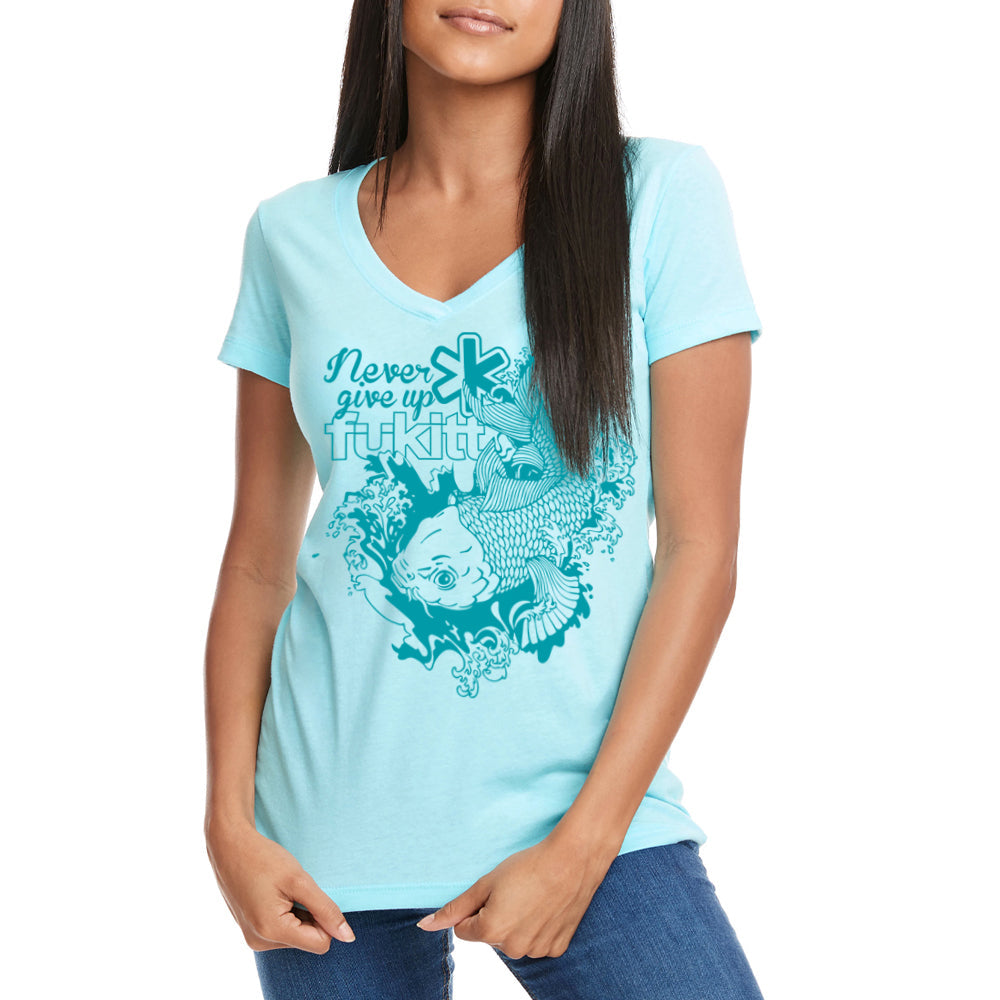 Fukitt Clothing | Koing Design Ladies Cancun Light Blue V-Neck T-Shirt