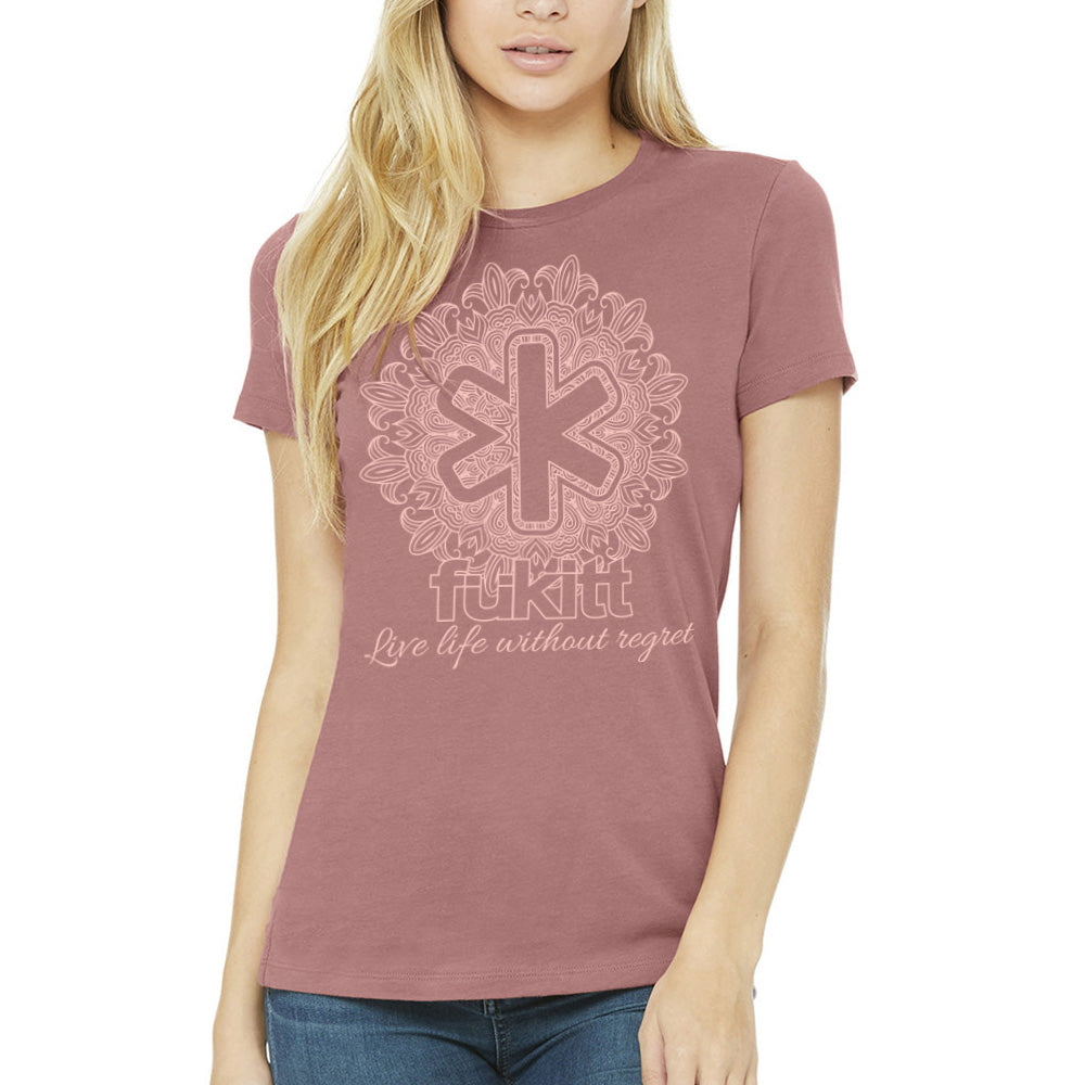 Fukitt Clothing | Mandala Design on Women's Mauve Slim Fit T-Shirt